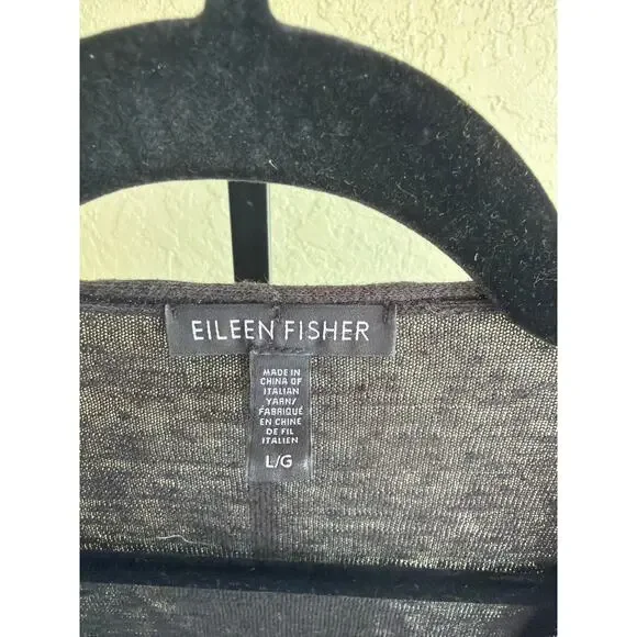 Eileen Fisher Cardigan Women Large Black Organic Linen Cotton Open Semi Sheer - Picture 3 of 5